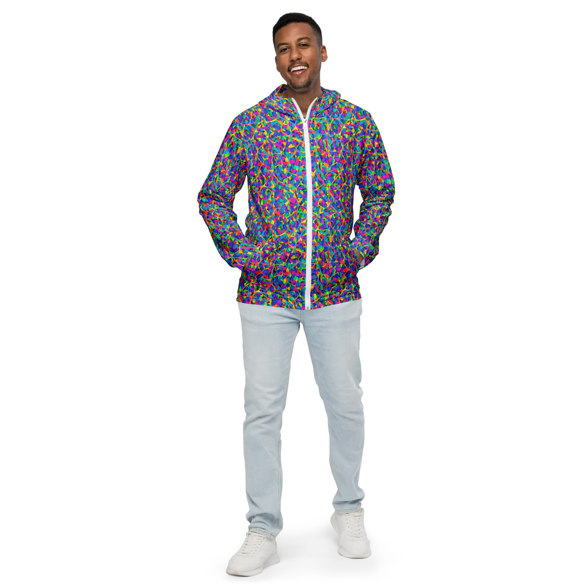 Neon Kaleidoscope on Men's Windbreaker — Front