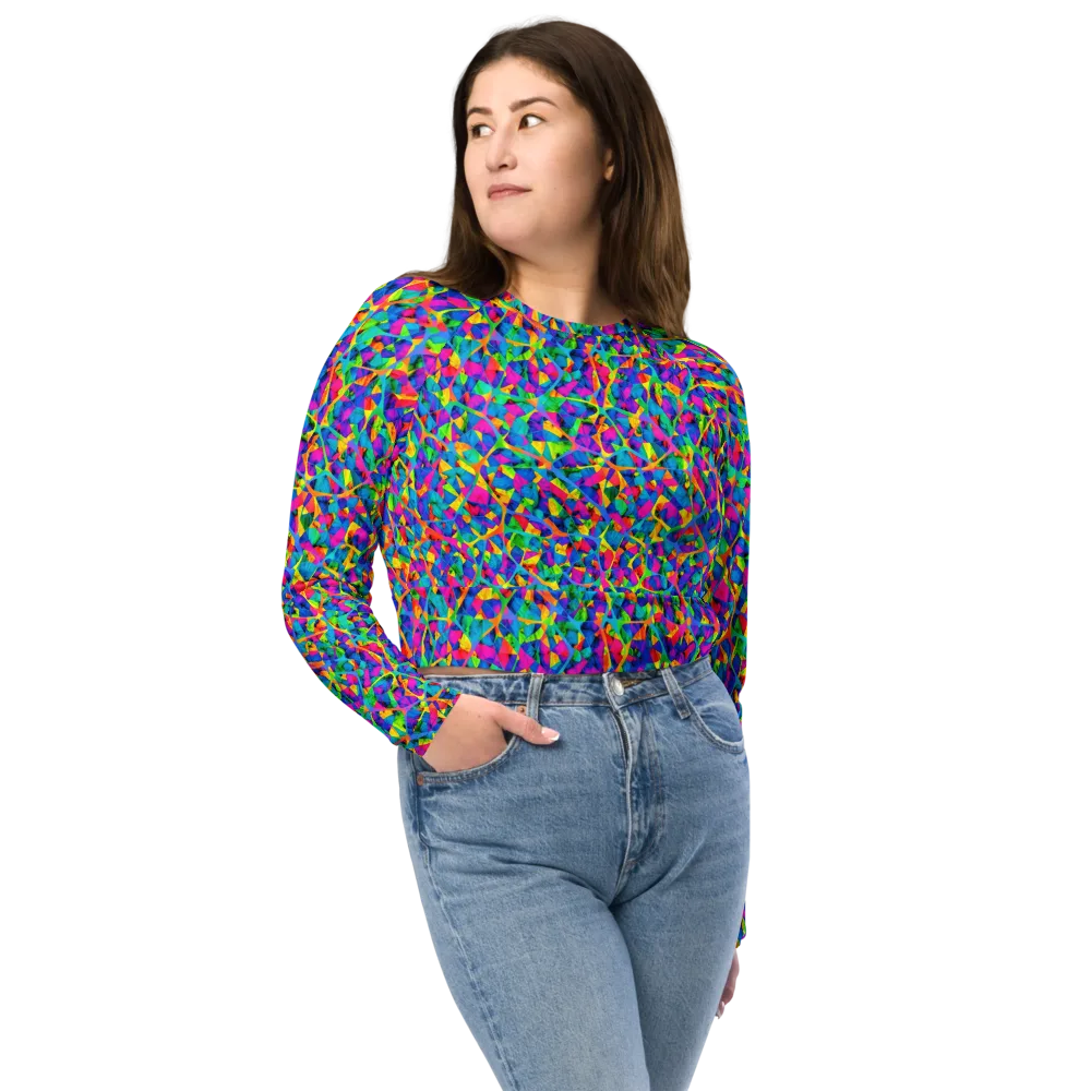 Neon Kaleidoscope on Long Sleeve Crop Top — Front