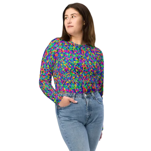 Neon Kaleidoscope on a Long Sleeve Crop Top