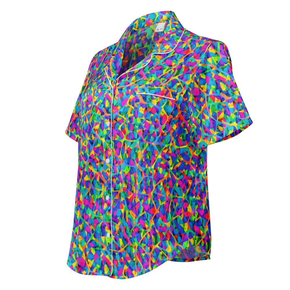Neon Kaleidoscope on Women's Short Sleeve Pajama Top — Left Front
