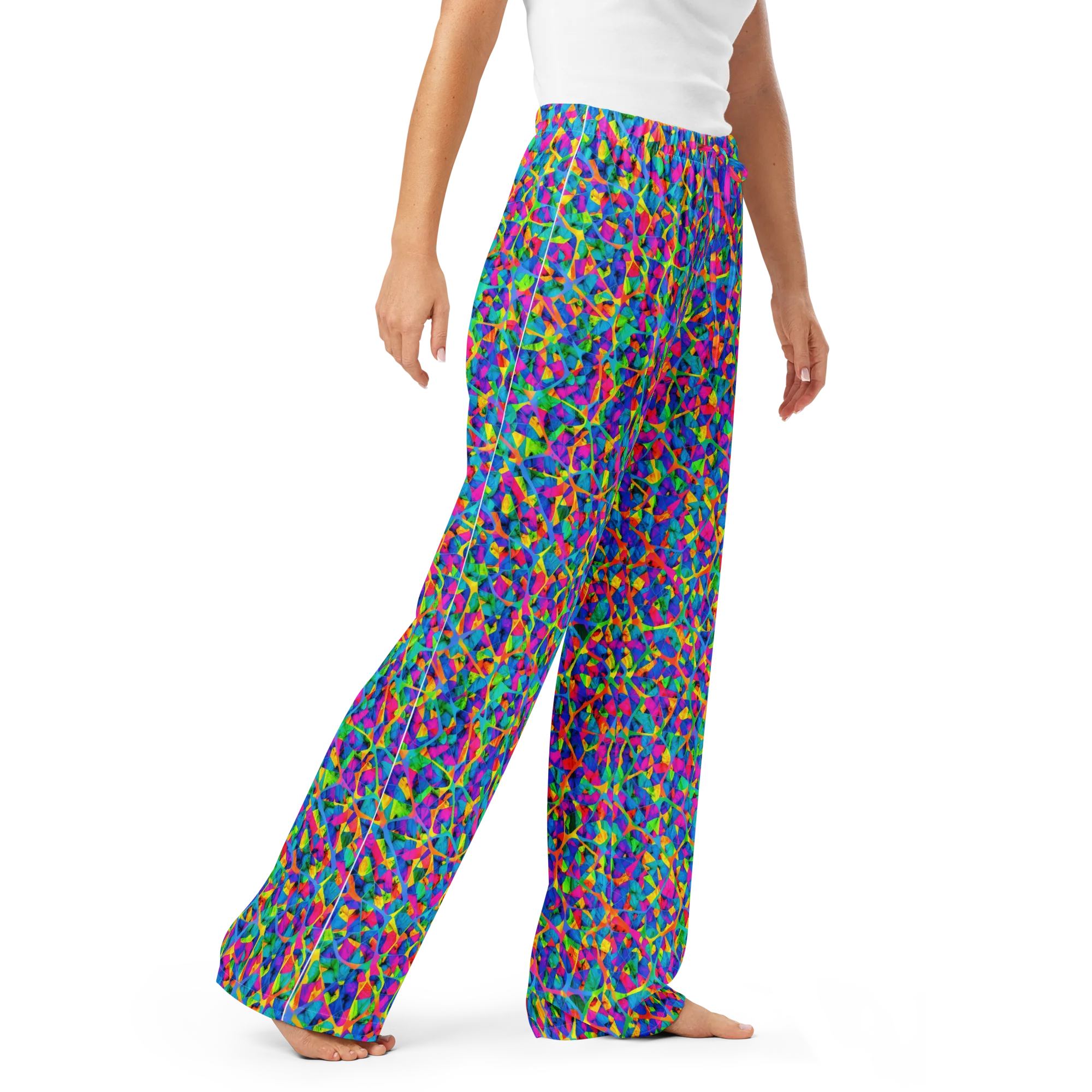 Neon Kaleidoscope on Women's Pajama Pants — Right Front