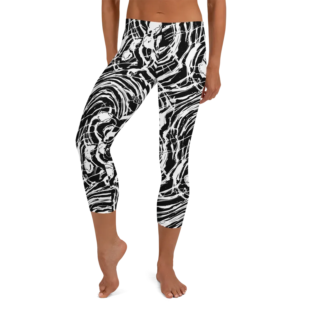 Ink Torrent on Capri Leggings — Front