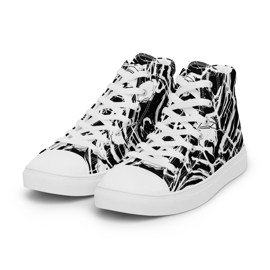 Ink Torrent on Women's High Top Canvas Shoes — Left Front