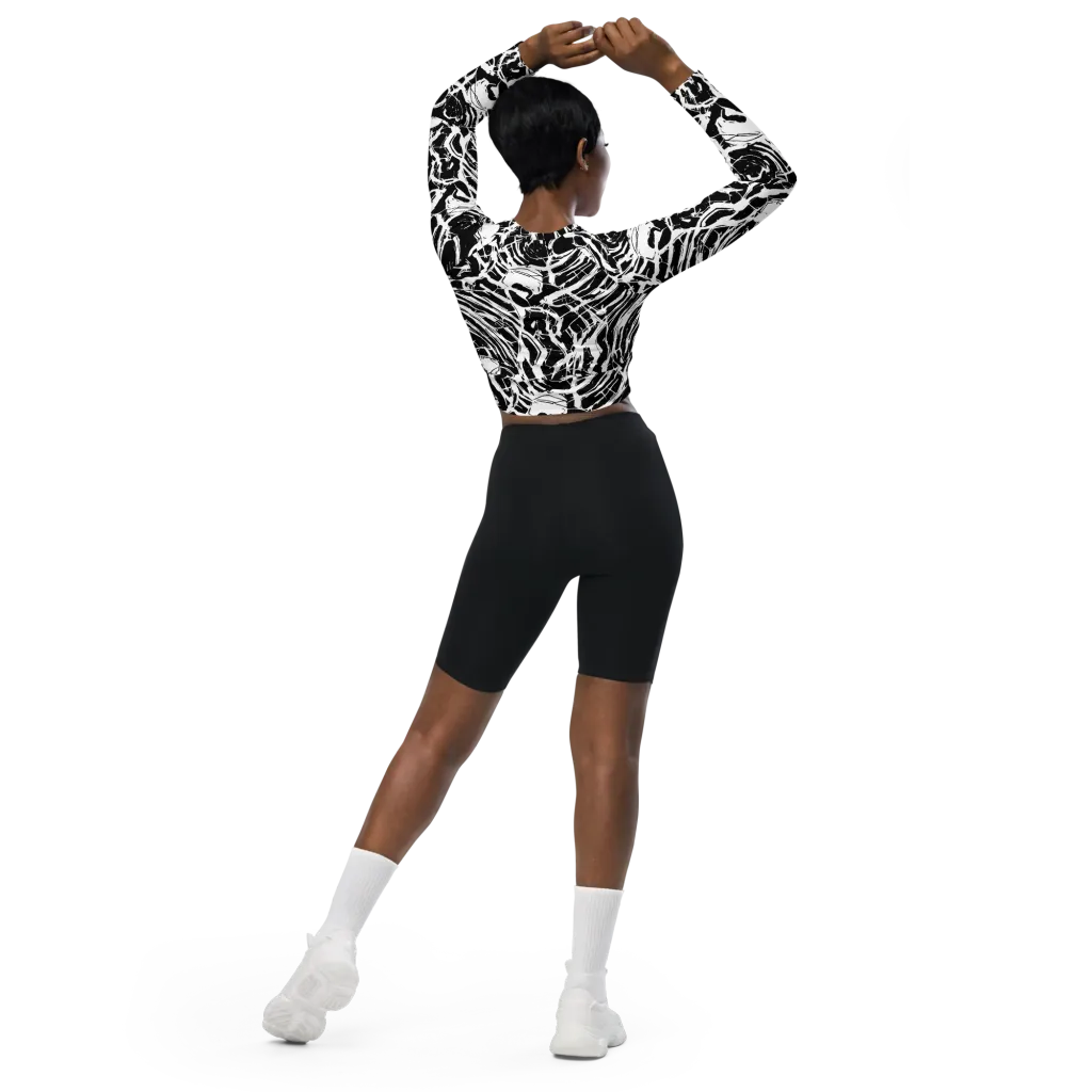 Ink Torrent on Long Sleeve Crop Top — Back