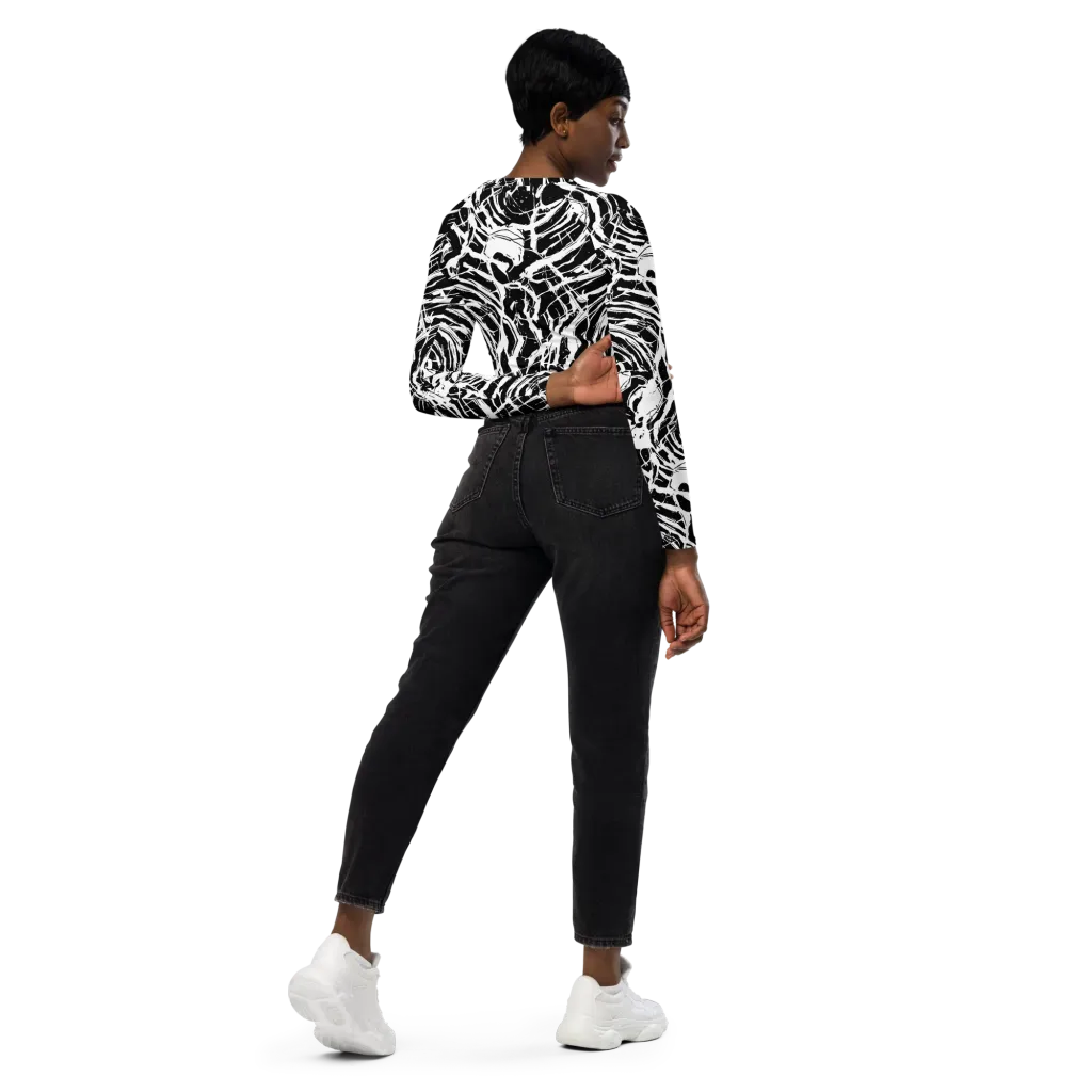 Ink Torrent on Long Sleeve Crop Top — Right Back