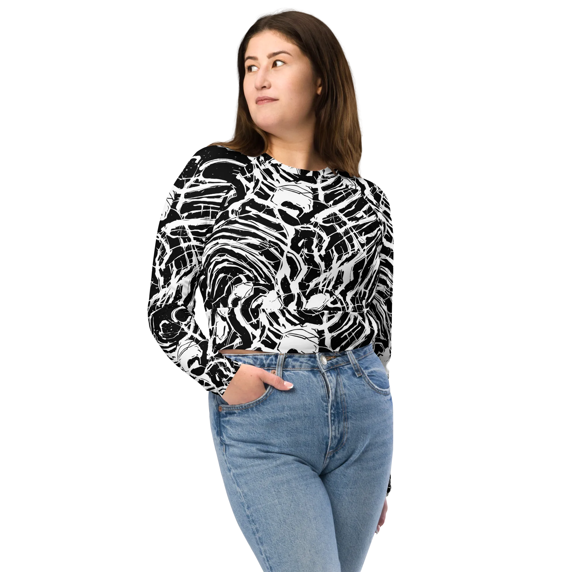 Ink Torrent on Long Sleeve Crop Top — Front