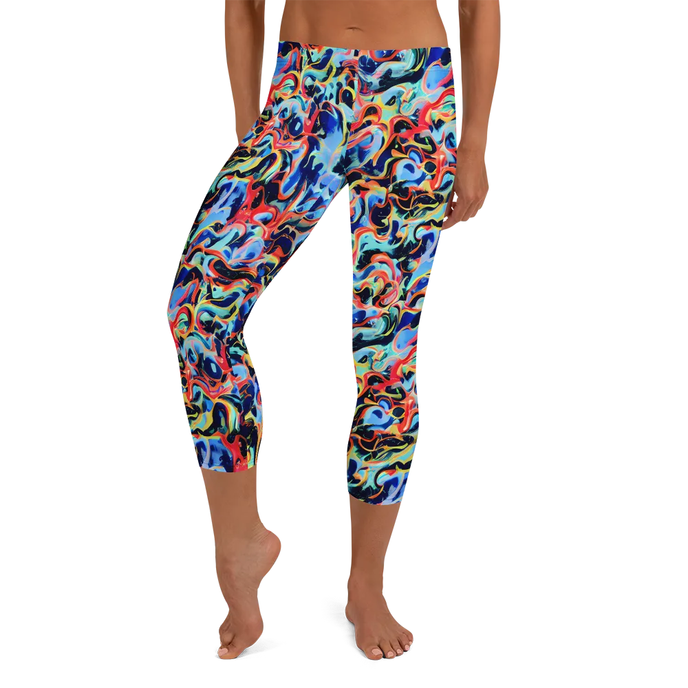 Bluefire Swirl on Capri Leggings — Front