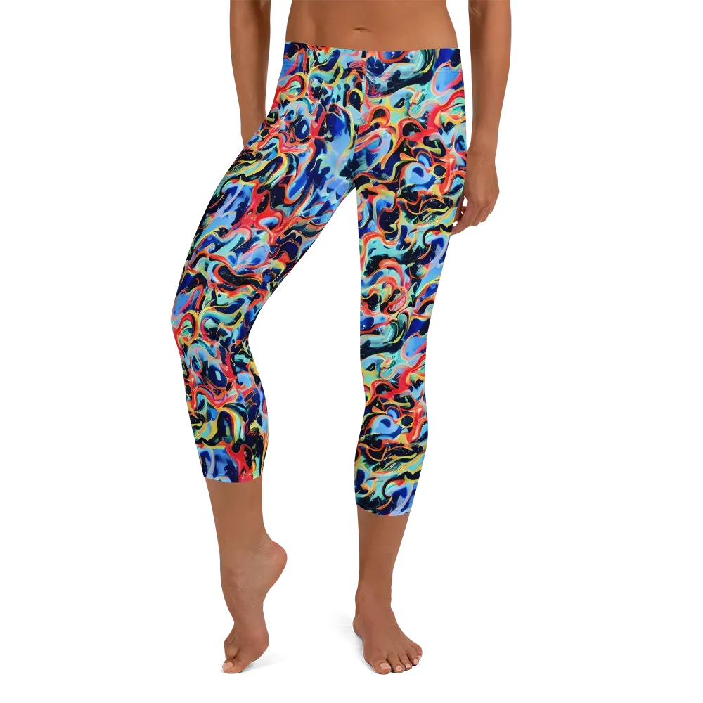 Bluefire Swirl on Capri Leggings — Front