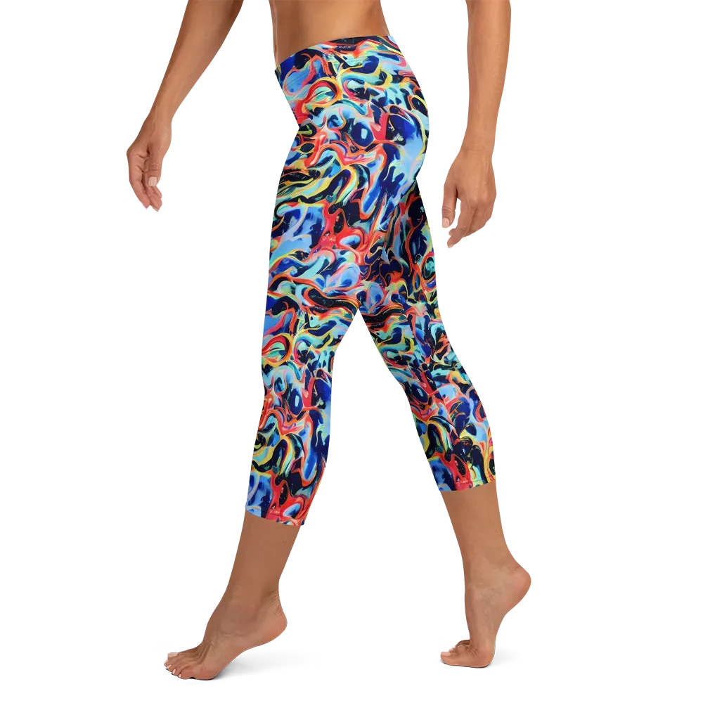 Bluefire Swirl on Capri Leggings — Left