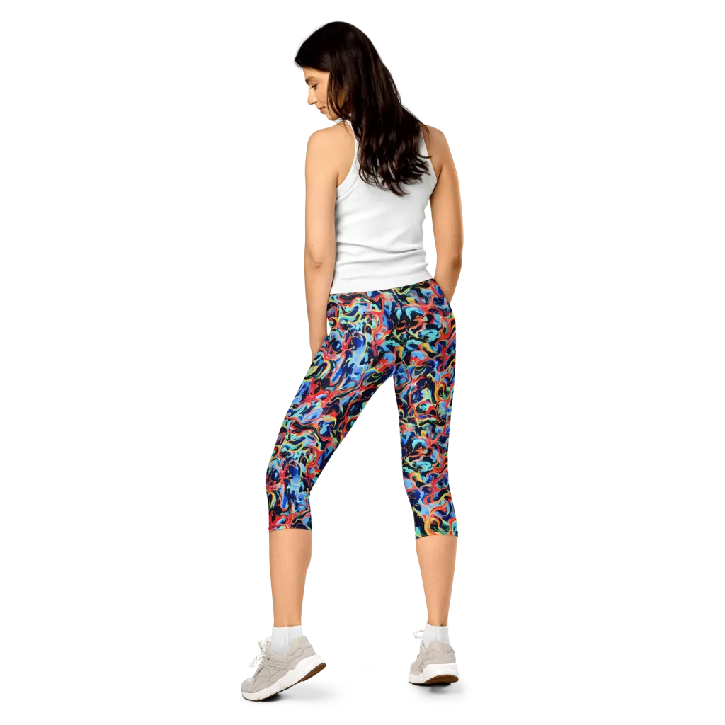 Bluefire Swirl on Capri Leggings — Back