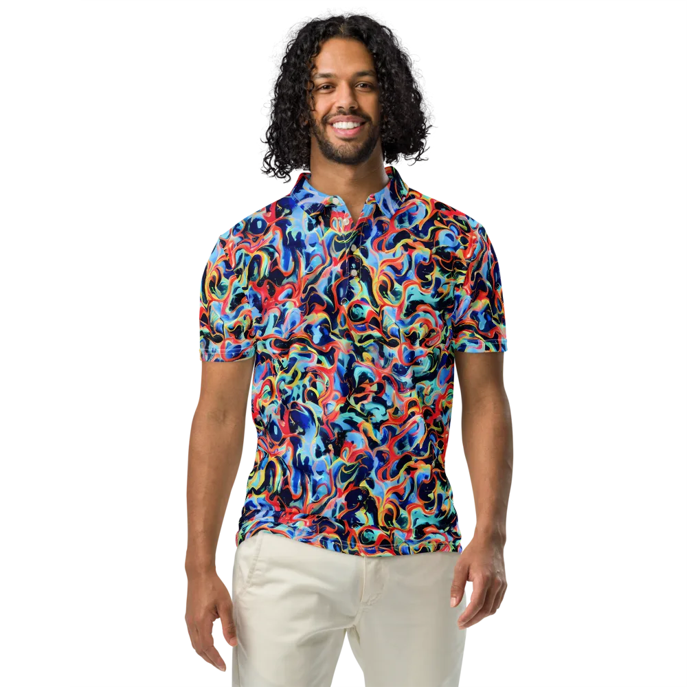 Bluefire Swirl on Men's Slim Fit Polo Shirt — Front