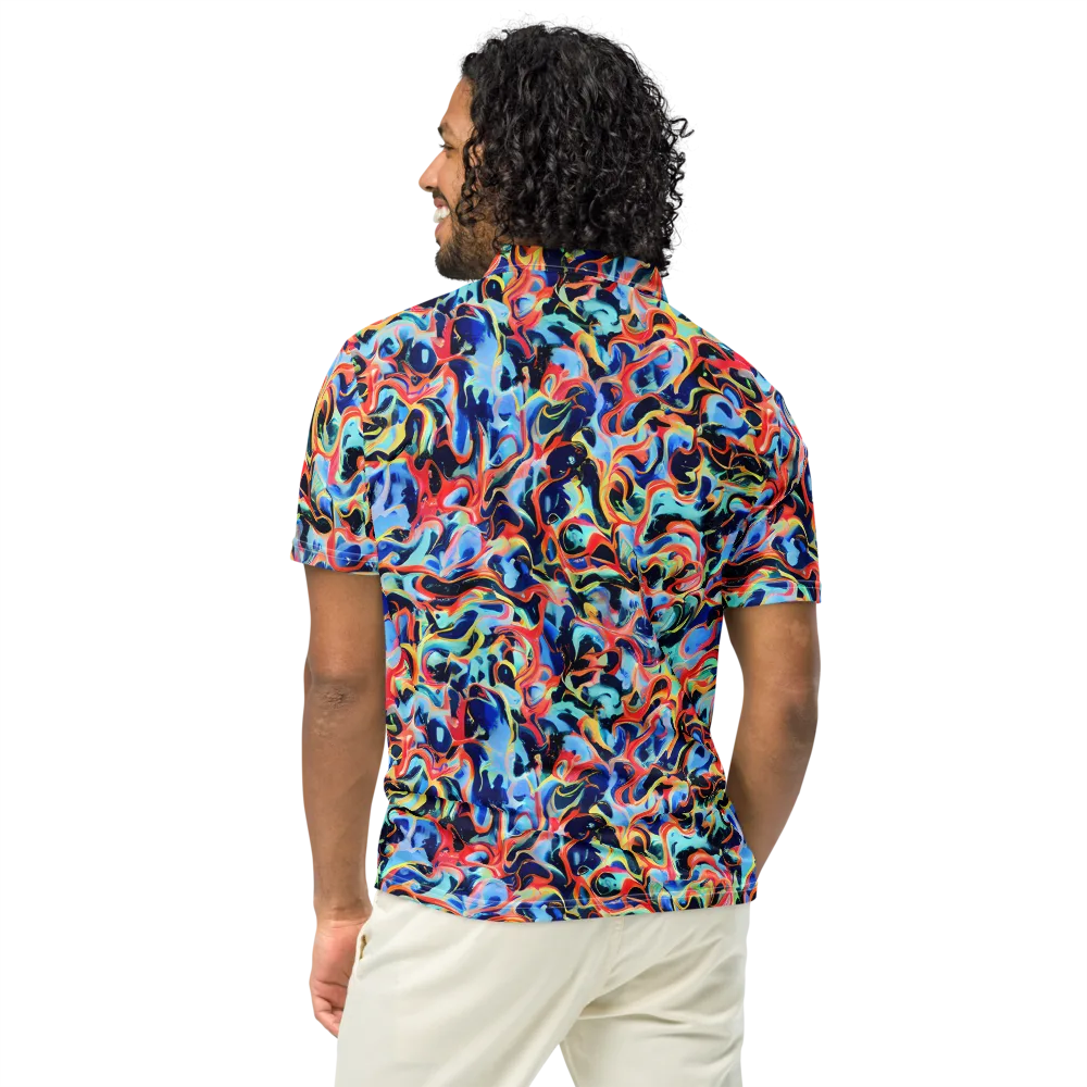 Bluefire Swirl on Men's Slim Fit Polo Shirt — Back
