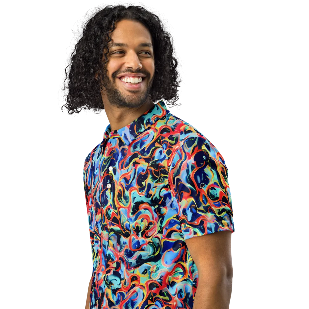 Bluefire Swirl on Men's Slim Fit Polo Shirt — Left Front