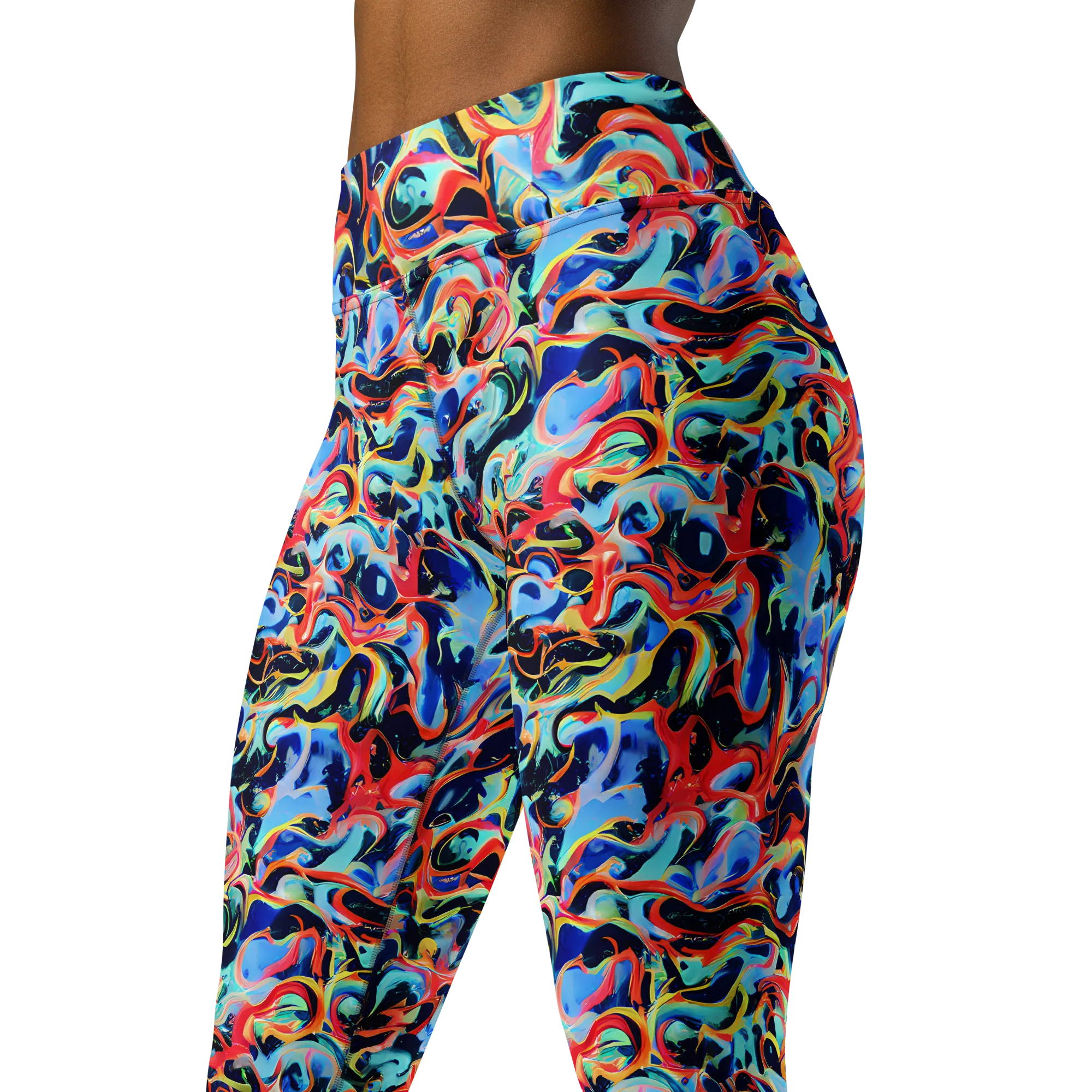 Bluefire Swirl on Yoga Leggings — Left Front