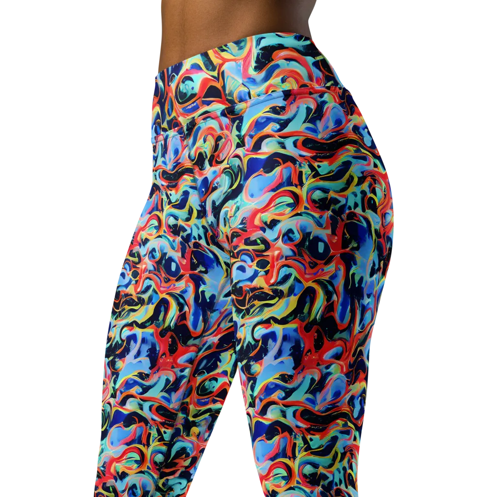 Bluefire Swirl on Yoga Leggings — Left Front