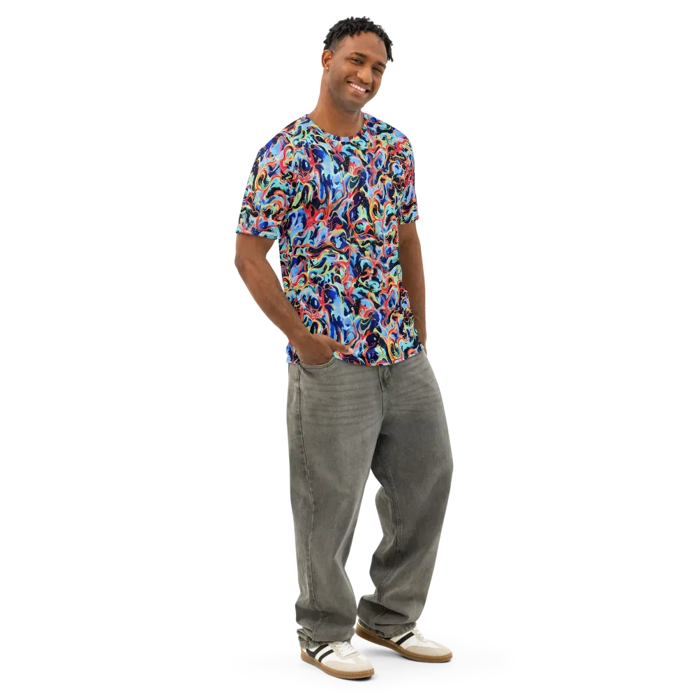 Bluefire Swirl on Men's Cotton Crew Neck T-Shirt — Right Front