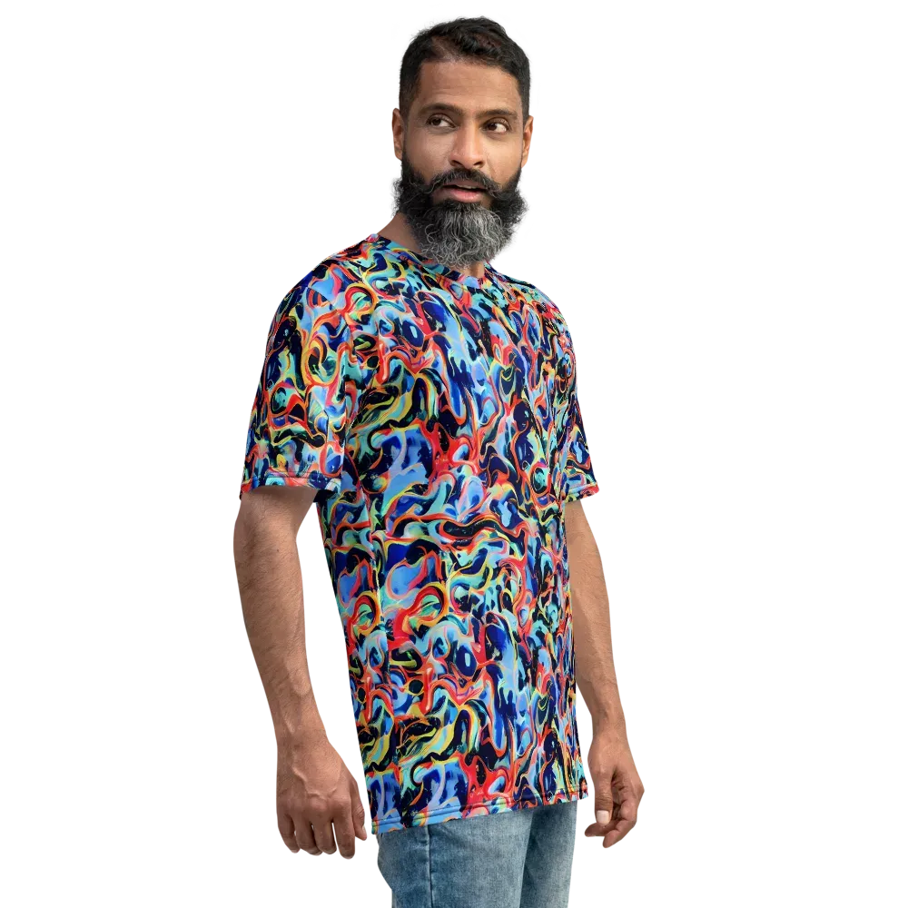 Bluefire Swirl on Men's Crew Neck T-Shirt — Right