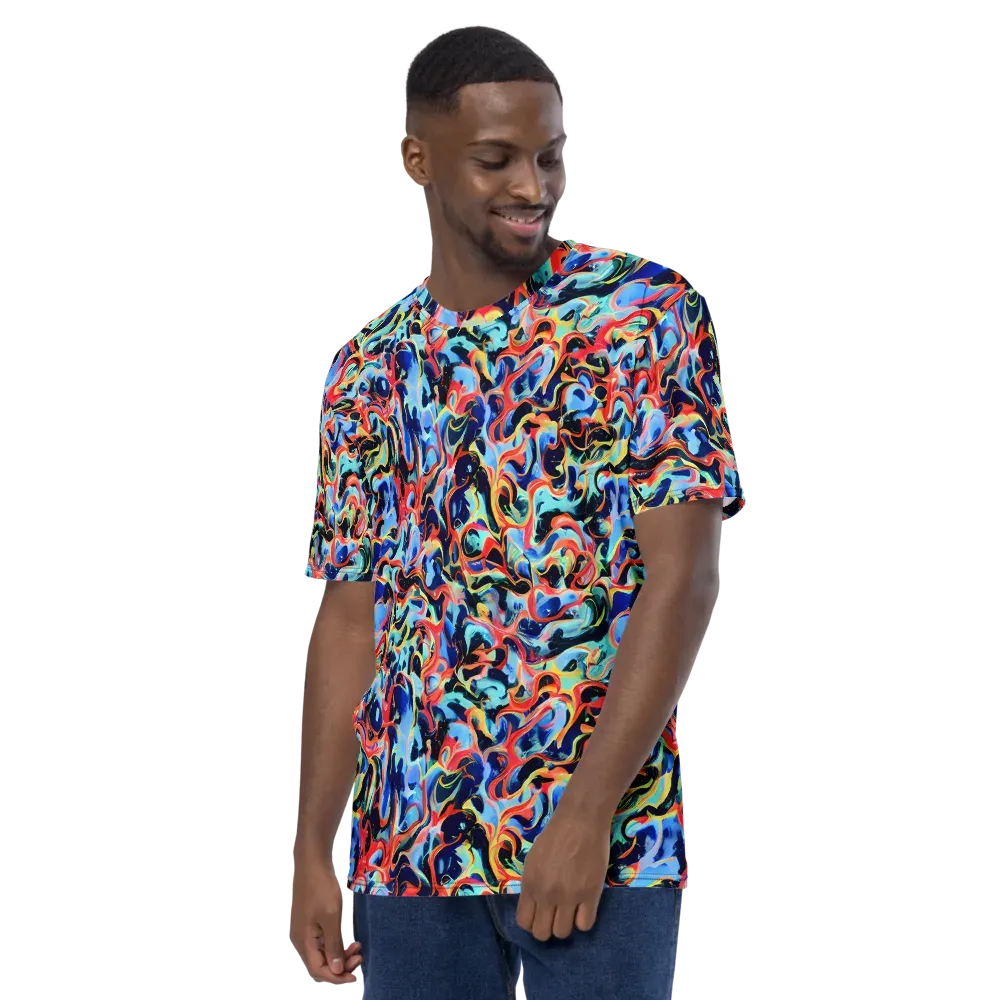 Bluefire Swirl on Men's Crew Neck T-Shirt — Left