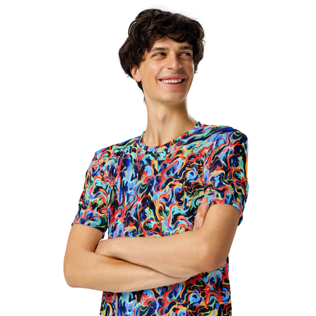 Bluefire Swirl on Men's Crew Neck T-Shirt — Left Front