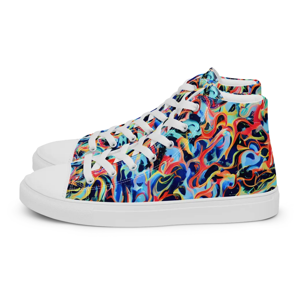 Bluefire Swirl on Men's High Top Canvas Shoes — Left