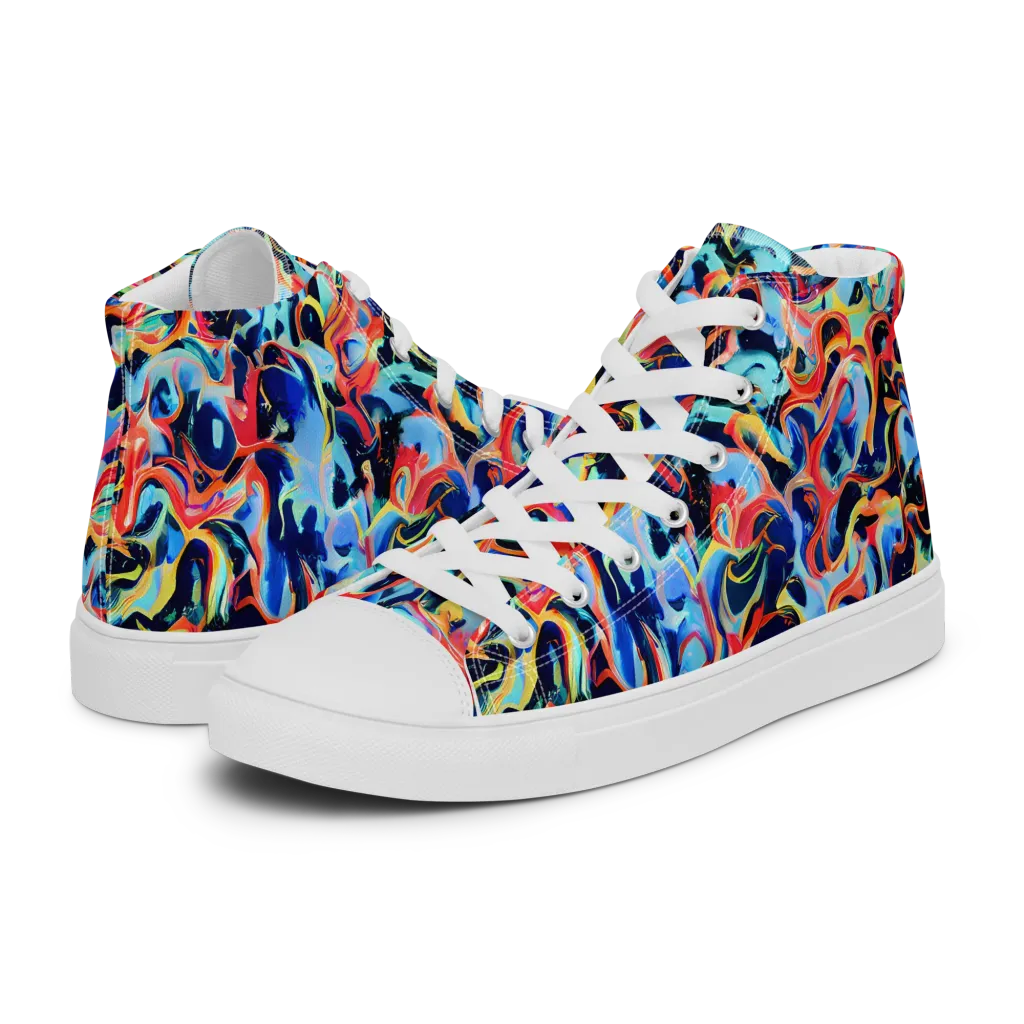Bluefire Swirl on Men's High Top Canvas Shoes — Left