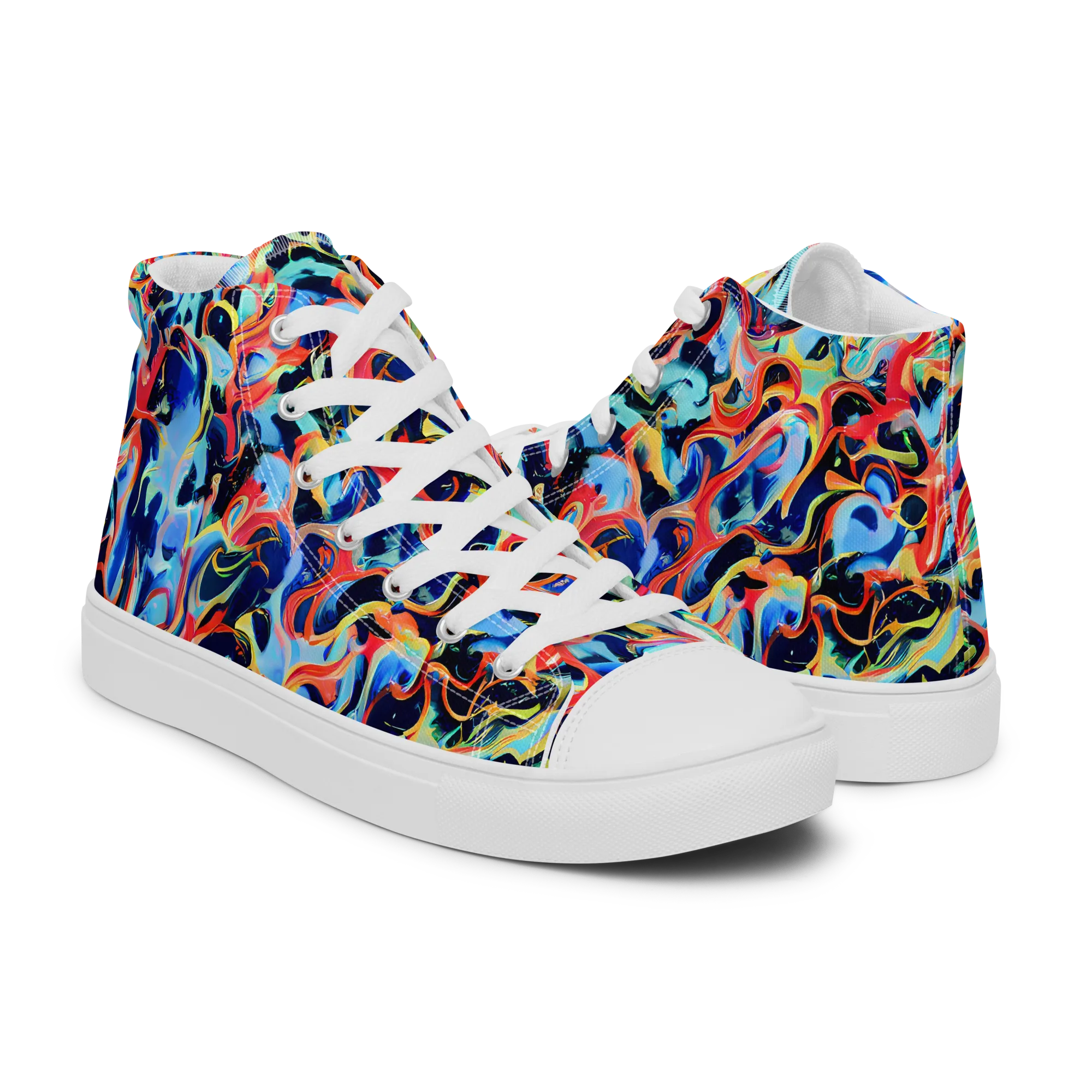 Bluefire Swirl on Men's High Top Canvas Shoes — Right