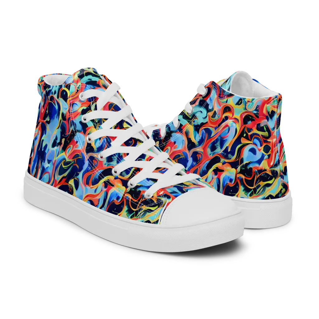 Bluefire Swirl on Men's High Top Canvas Shoes — Right