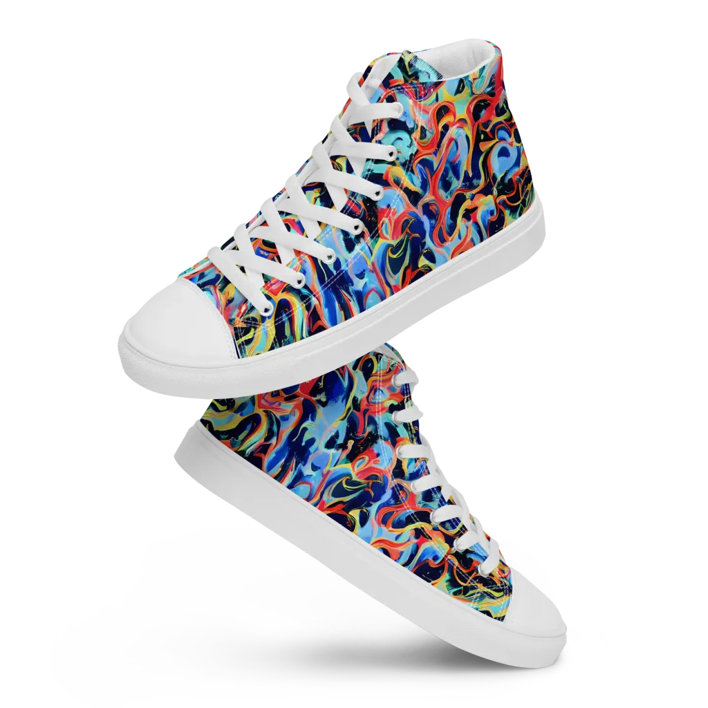 Bluefire Swirl on Men's High Top Canvas Shoes — Front