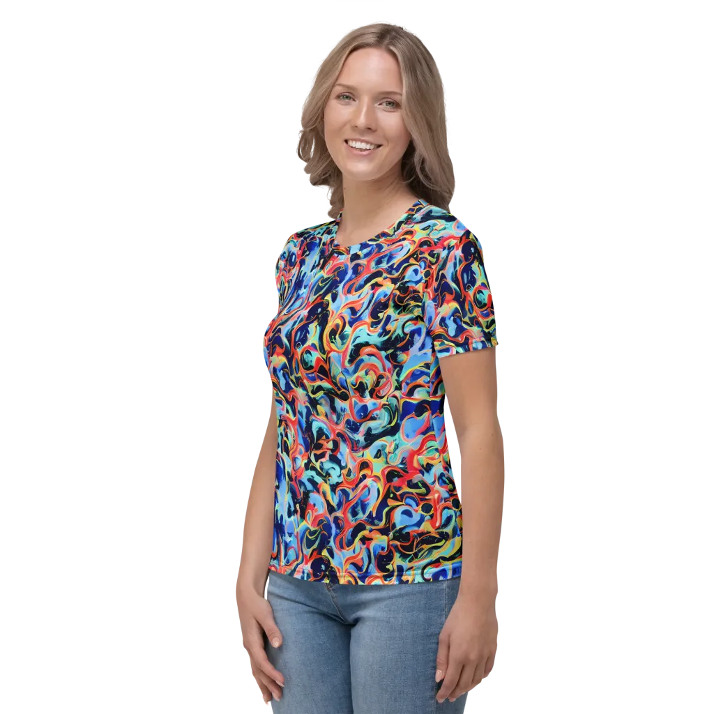 Bluefire Swirl on Women's Crew Neck T-Shirt — Left