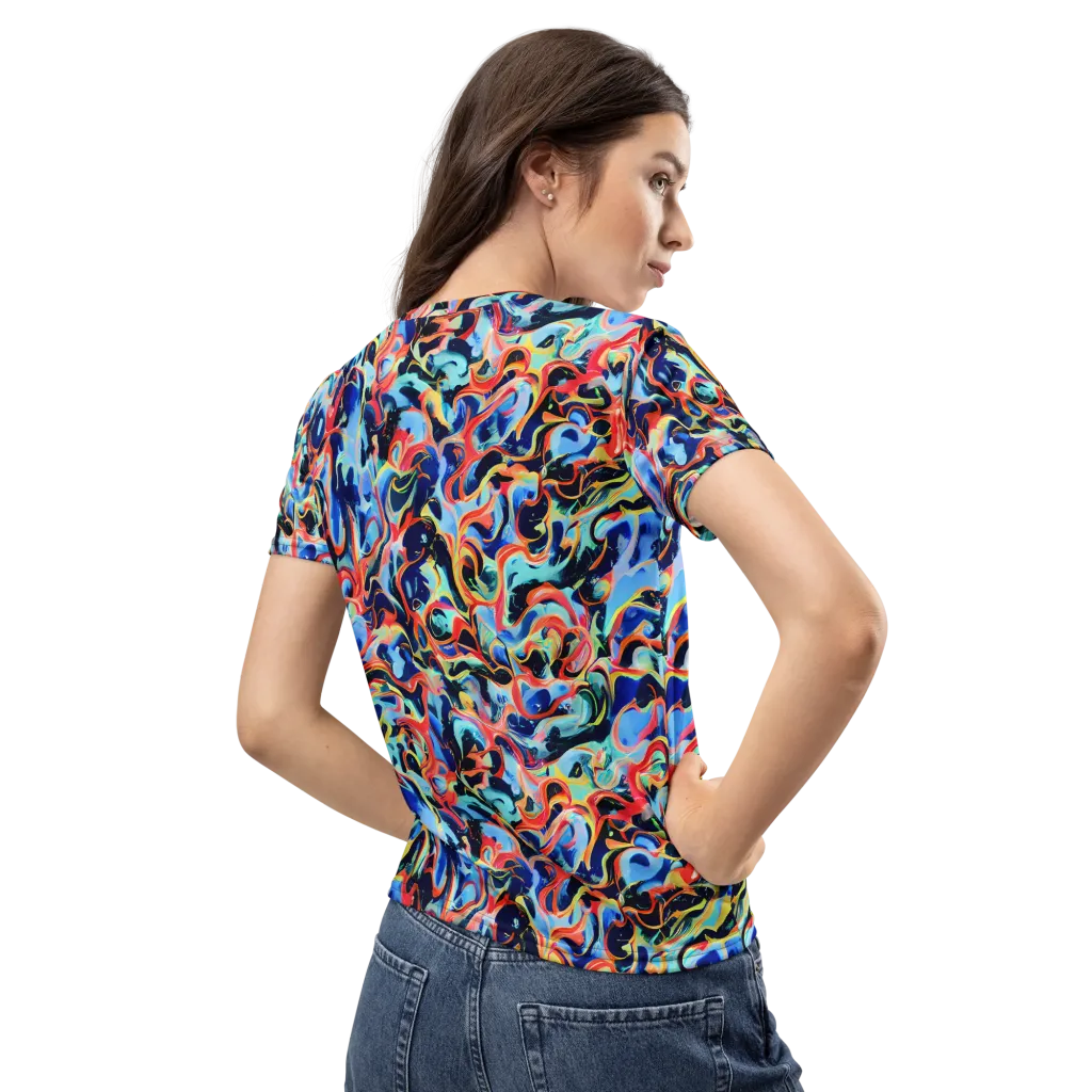 Bluefire Swirl on Women's Crew Neck T-Shirt — Back