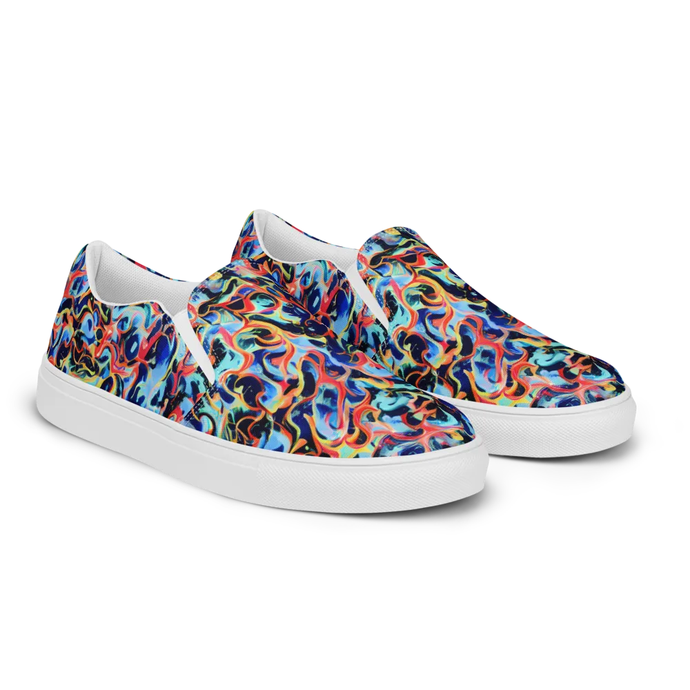 Bluefire Swirl on Men's Slip-On Canvas Shoes — Right Front