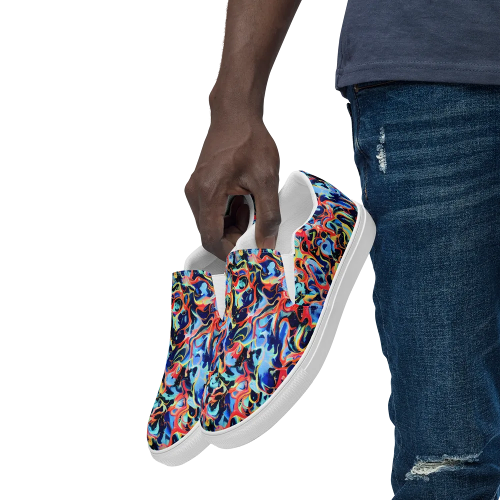 Bluefire Swirl on Men's Slip-On Canvas Shoes — Left Front