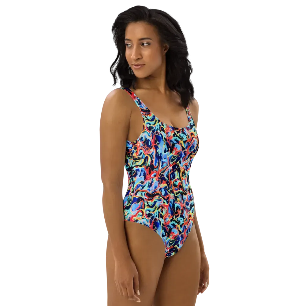 Bluefire Swirl on One-Piece Swimsuit — Right
