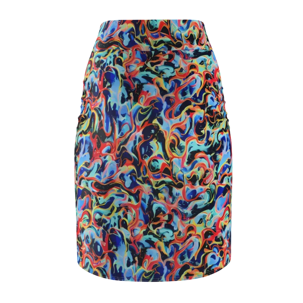 Bluefire Swirl on Pencil Skirt — Back