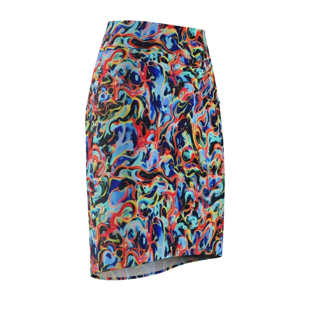 Bluefire Swirl on Pencil Skirt — Front Side
