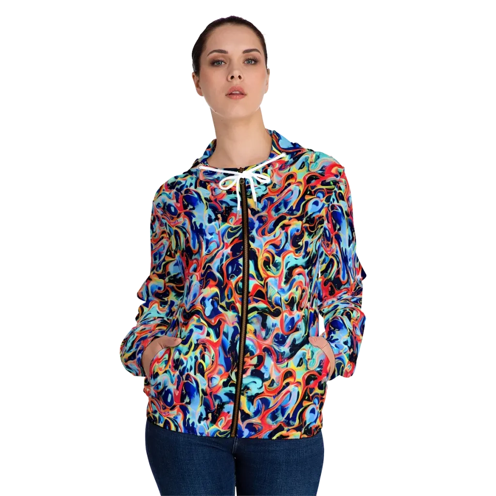 Bluefire Swirl on Women's Full-Zip Hoodie — Front On Person