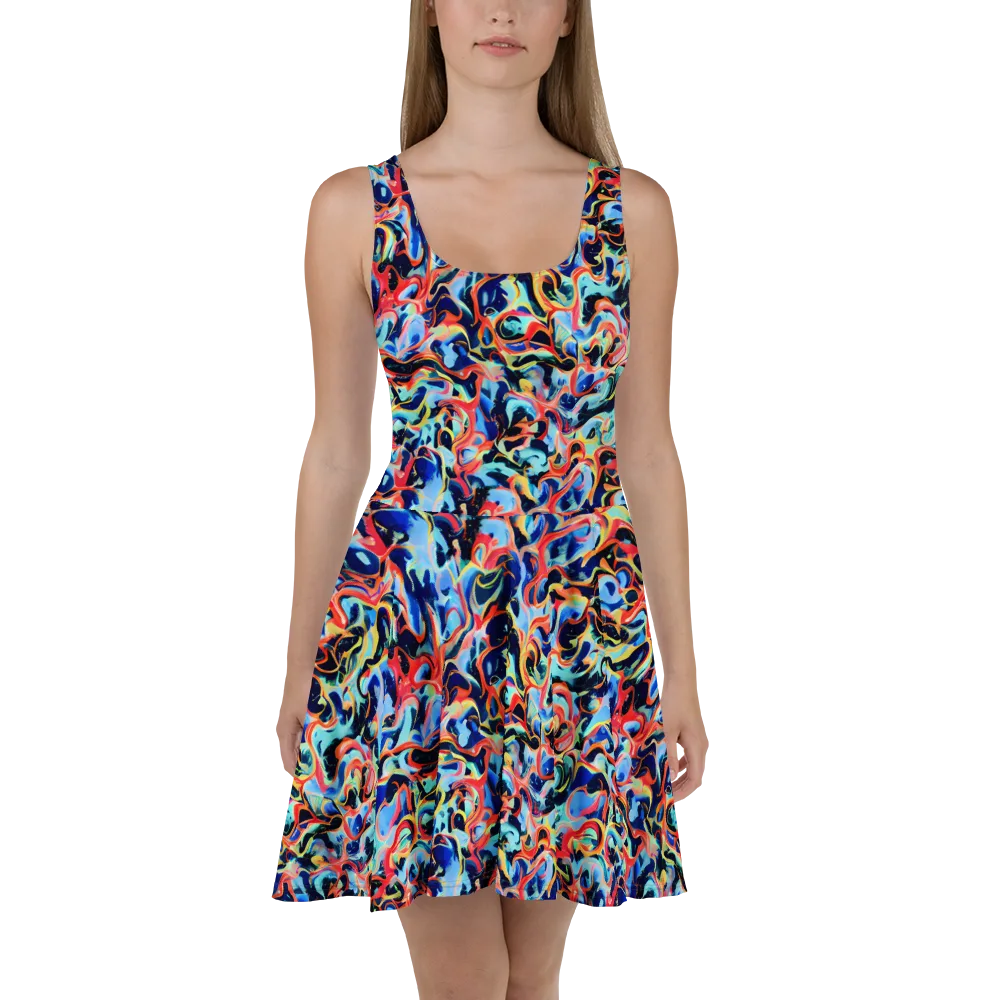 Bluefire Swirl on Skater Dress — Front