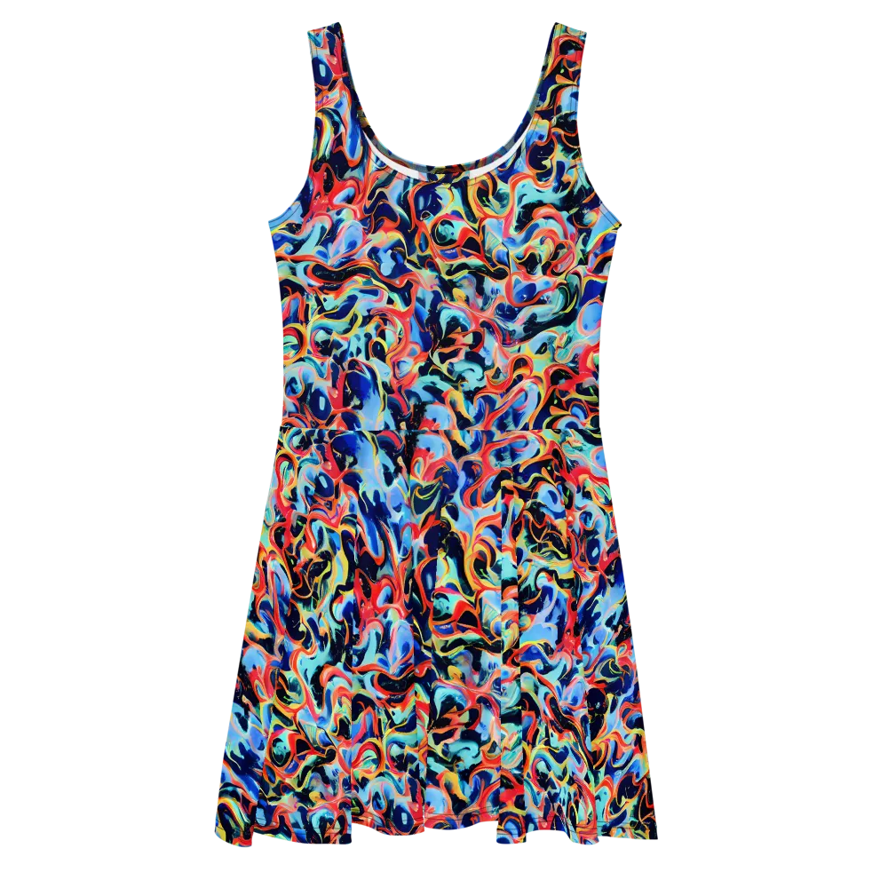 Bluefire Swirl on Skater Dress — Front