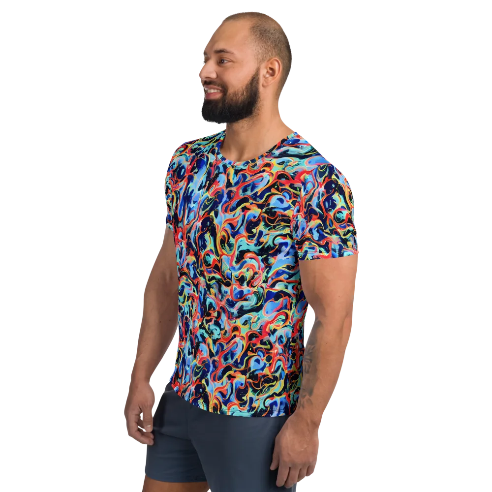 Bluefire Swirl on Men's Athletic T-Shirt — Left