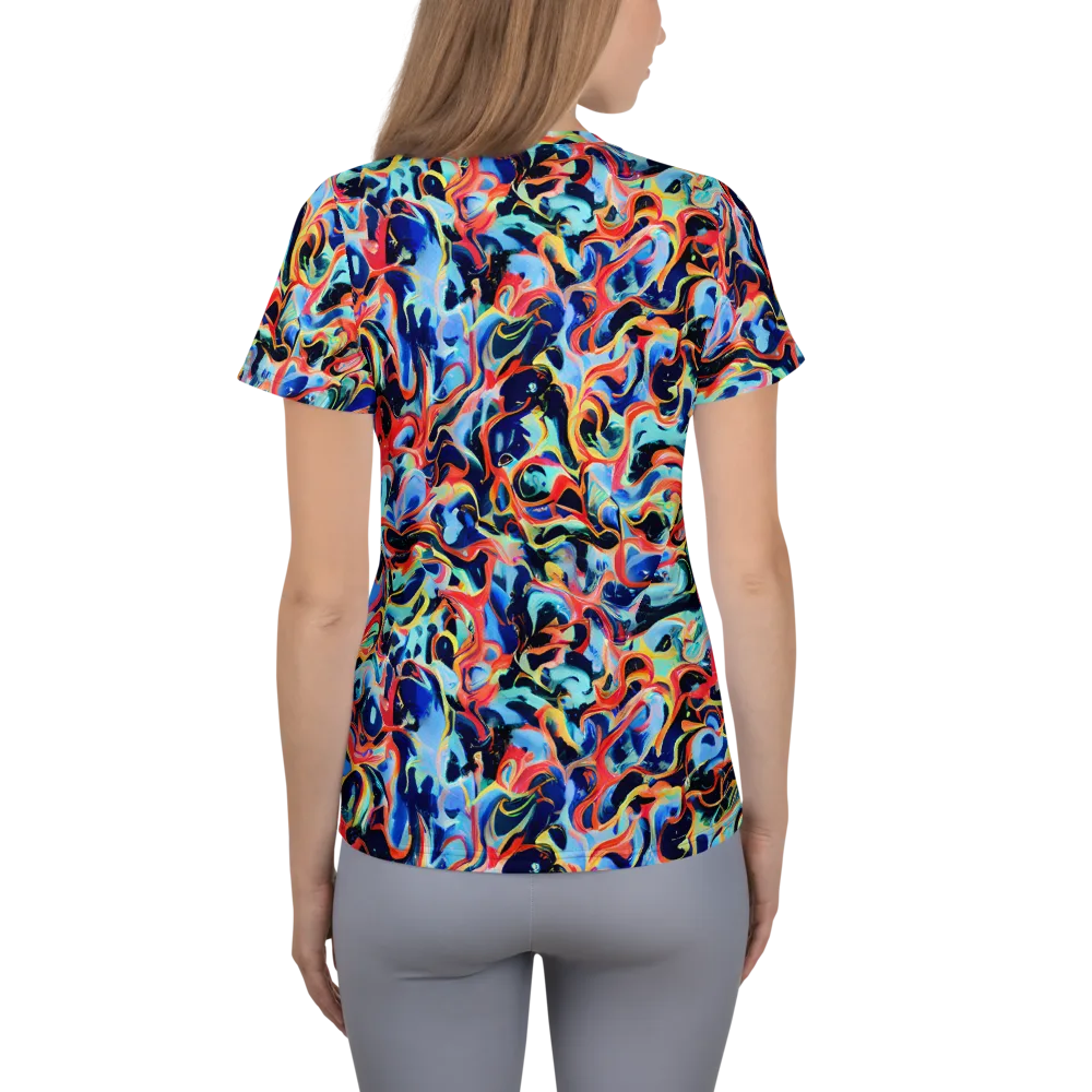 Bluefire Swirl on Women's Athletic T-Shirt — Back