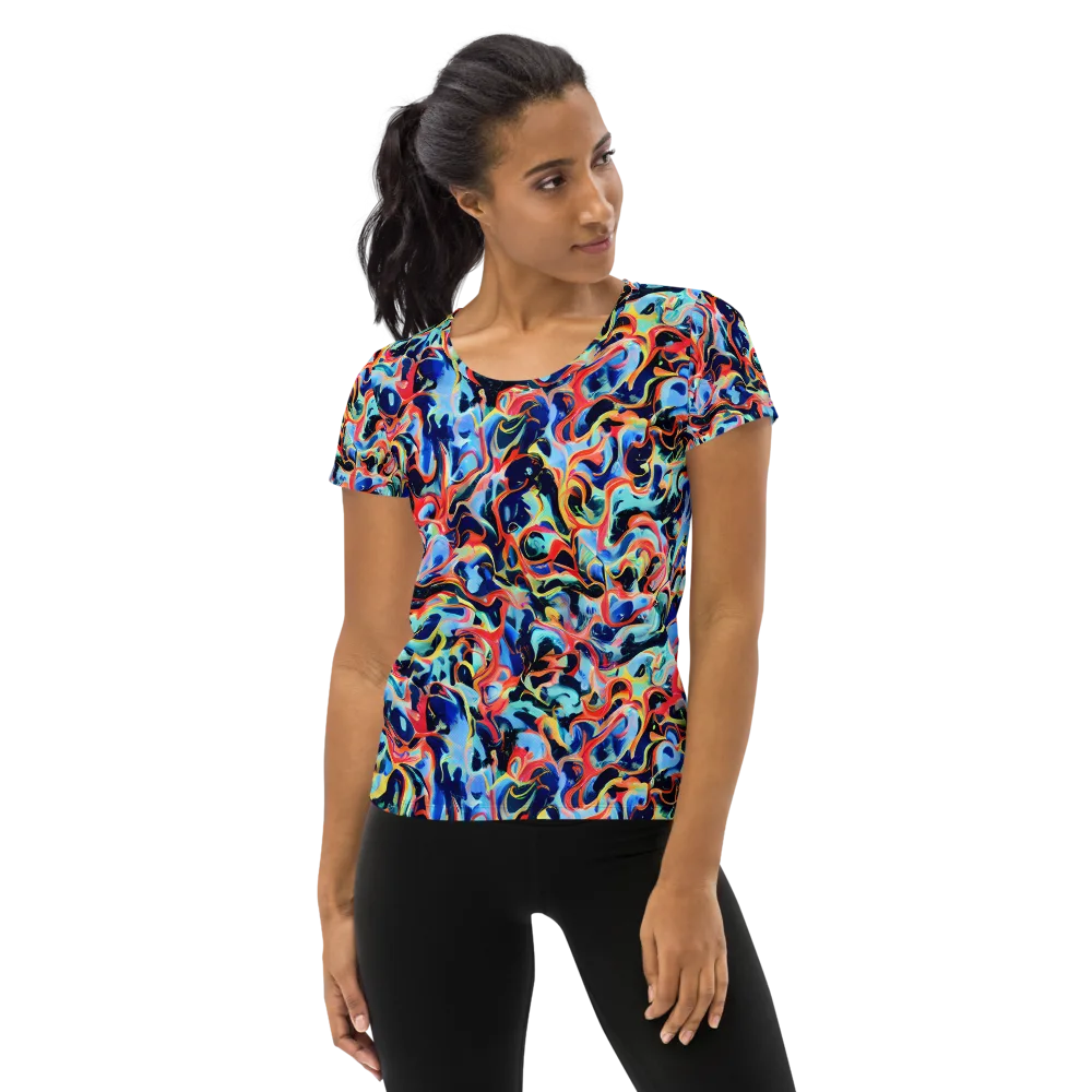 Bluefire Swirl on Women's Athletic T-Shirt — Front
