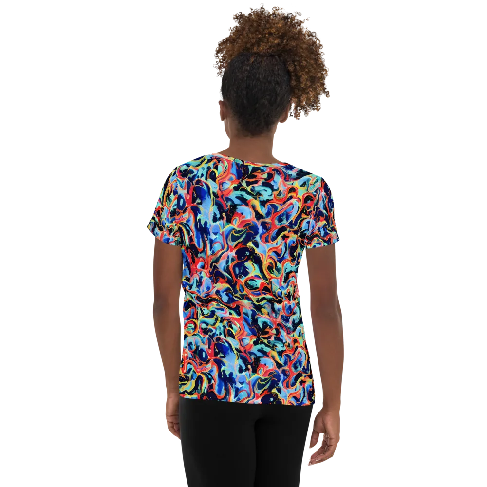 Bluefire Swirl on Women's Athletic T-Shirt — Back