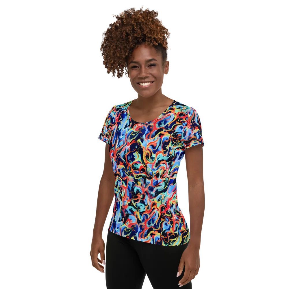 Bluefire Swirl on Women's Athletic T-Shirt — Left