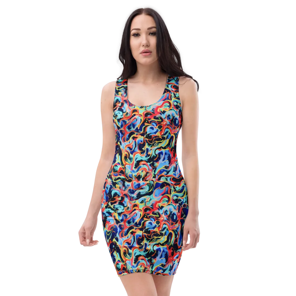 Bluefire Swirl on Bodycon Dress — Front