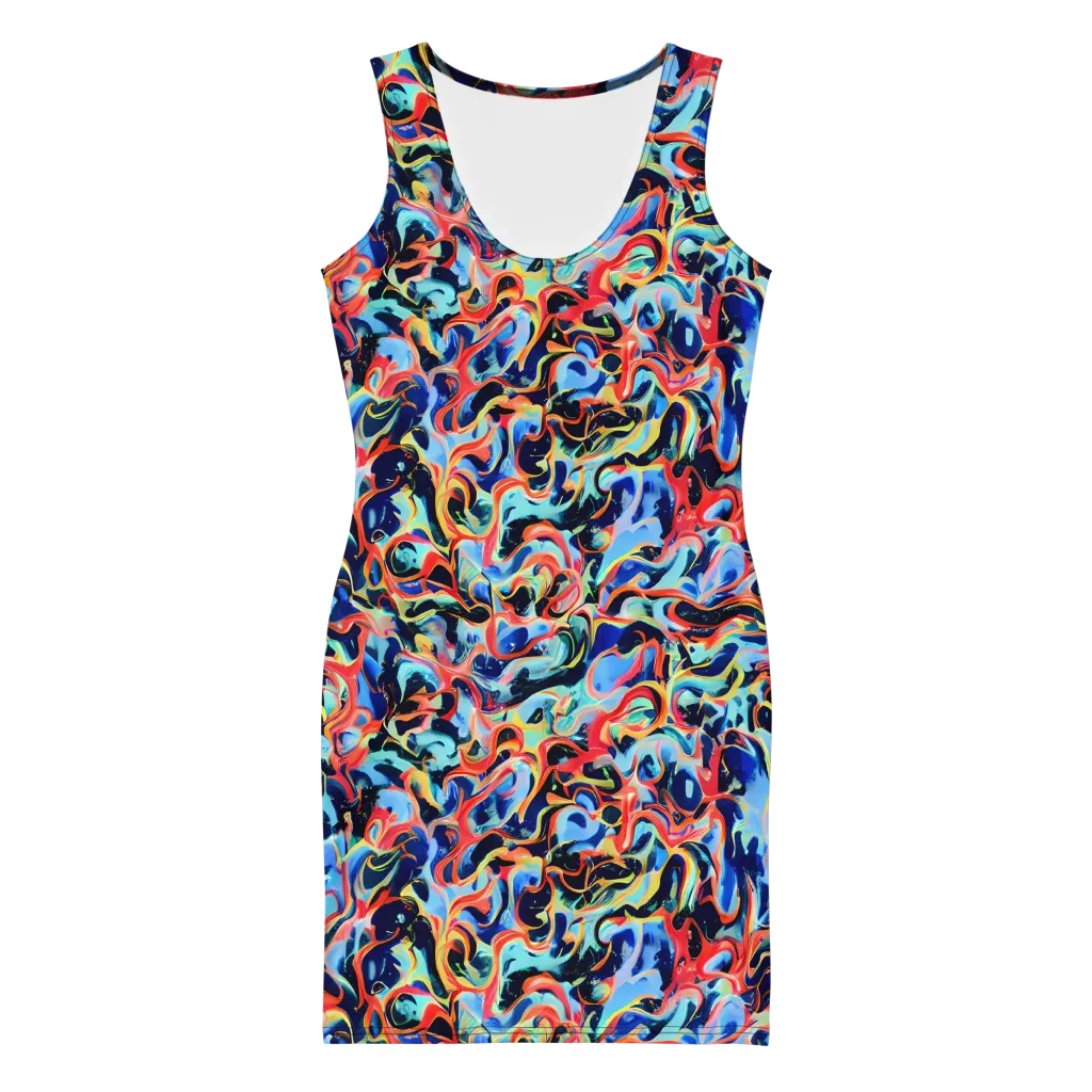 Bluefire Swirl on Bodycon Dress — Front