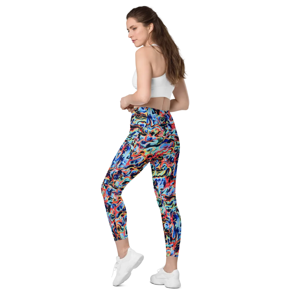Bluefire Swirl on Leggings with Pockets — Left Back