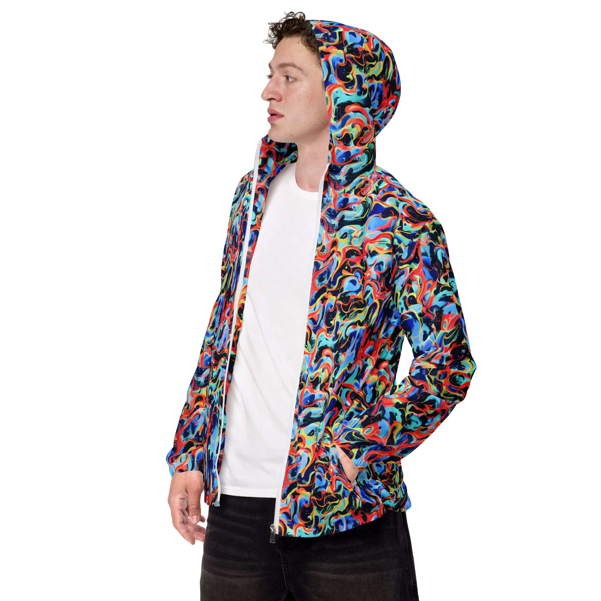 Bluefire Swirl on Men's Windbreaker — Left Front