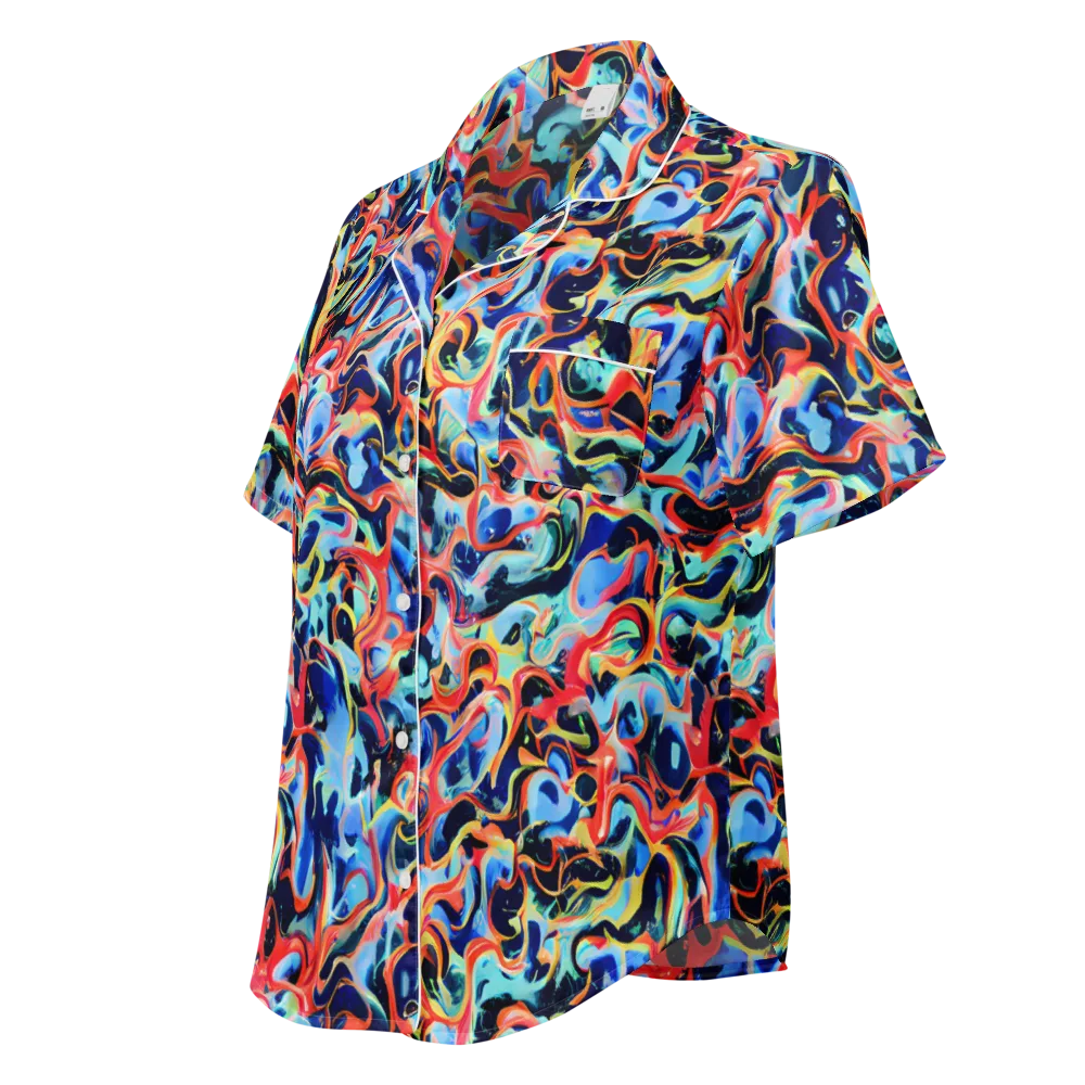Bluefire Swirl on Women's Short Sleeve Pajama Top — Left Front
