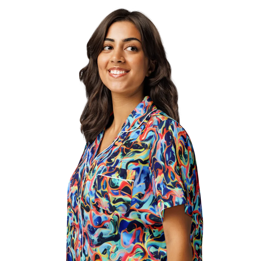 Bluefire Swirl on Women's Short Sleeve Pajama Top — Left Front