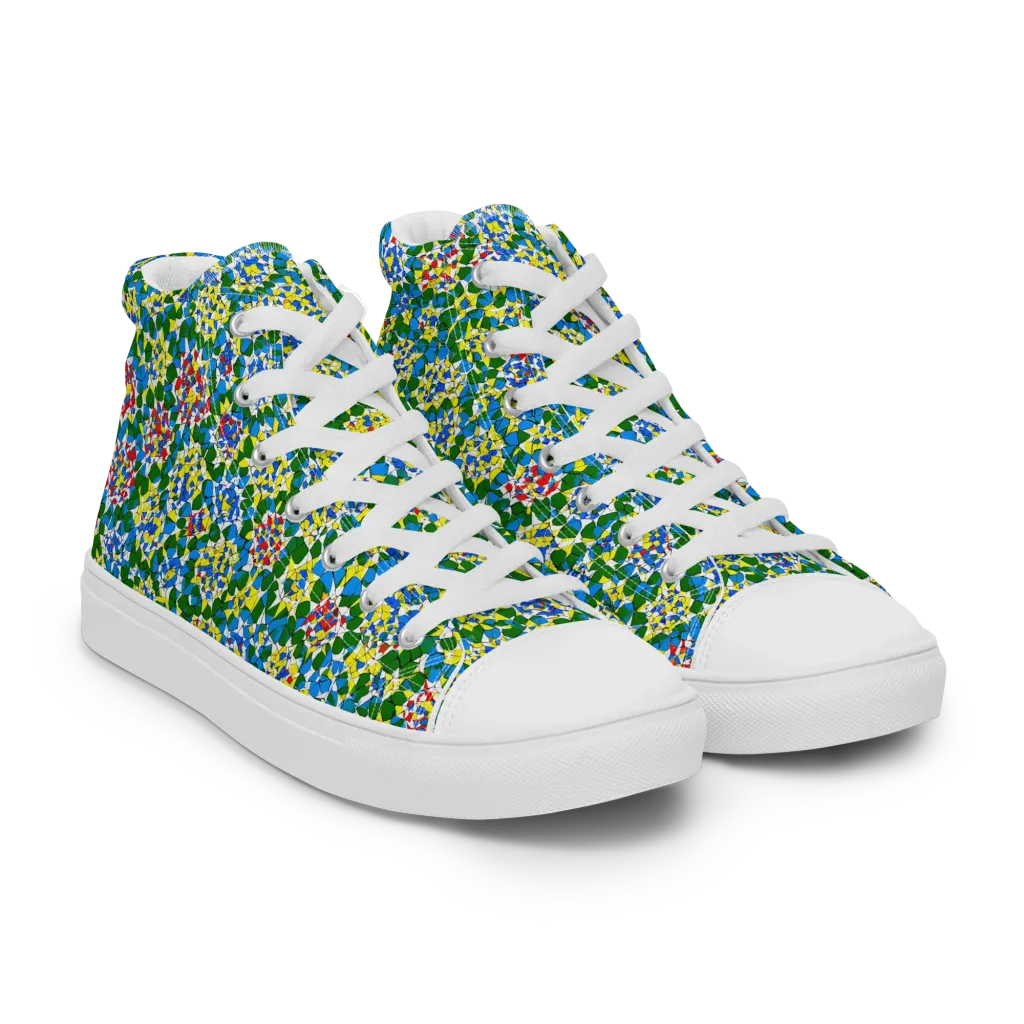 Chromatic Pebble Garden on Men's High Top Canvas Shoes — Right Front